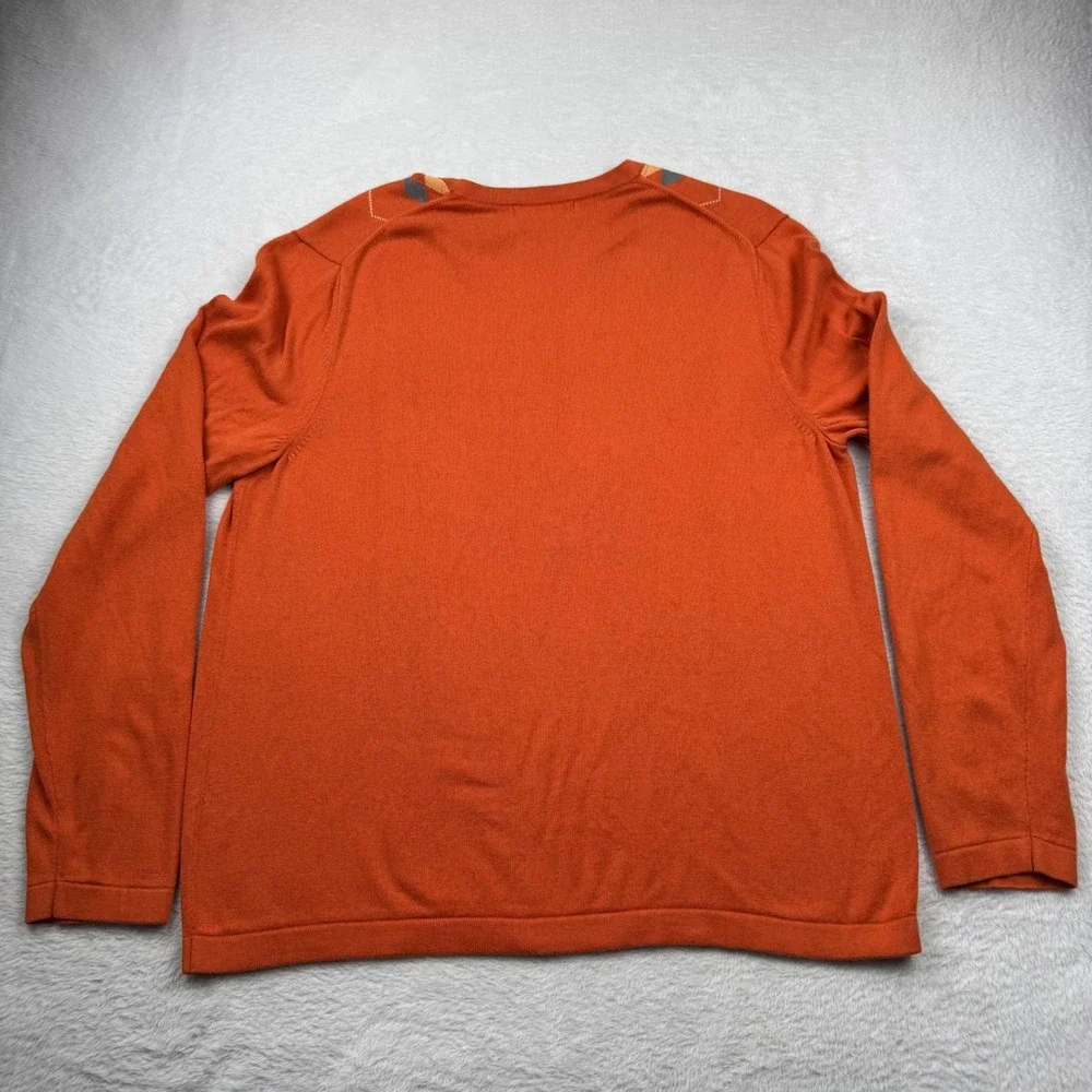 Banana Republic Cashmere Silk Sweater Mens Large Orange Argyle V-Neck 626345